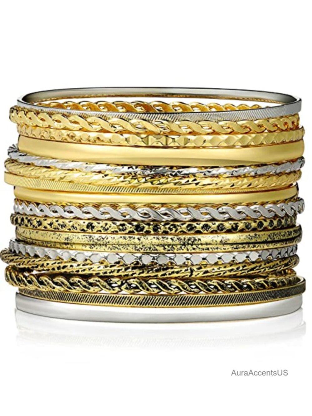 Mixed Metal Bangle Bracelet Stack Set 16 Pcs Indian Boho Vintage